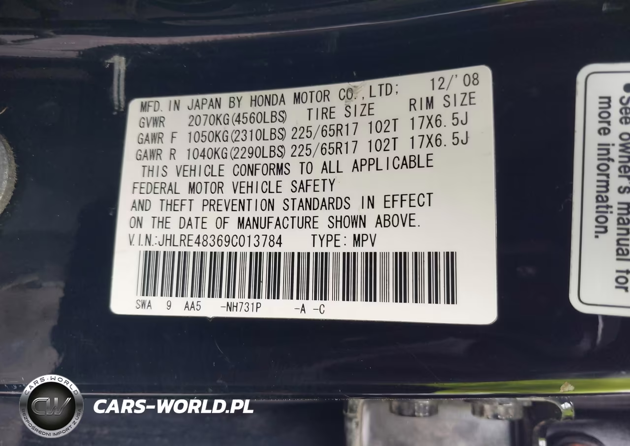 2009 Honda Cr-V Lx VIN:JHLRE48369C013784 - 9