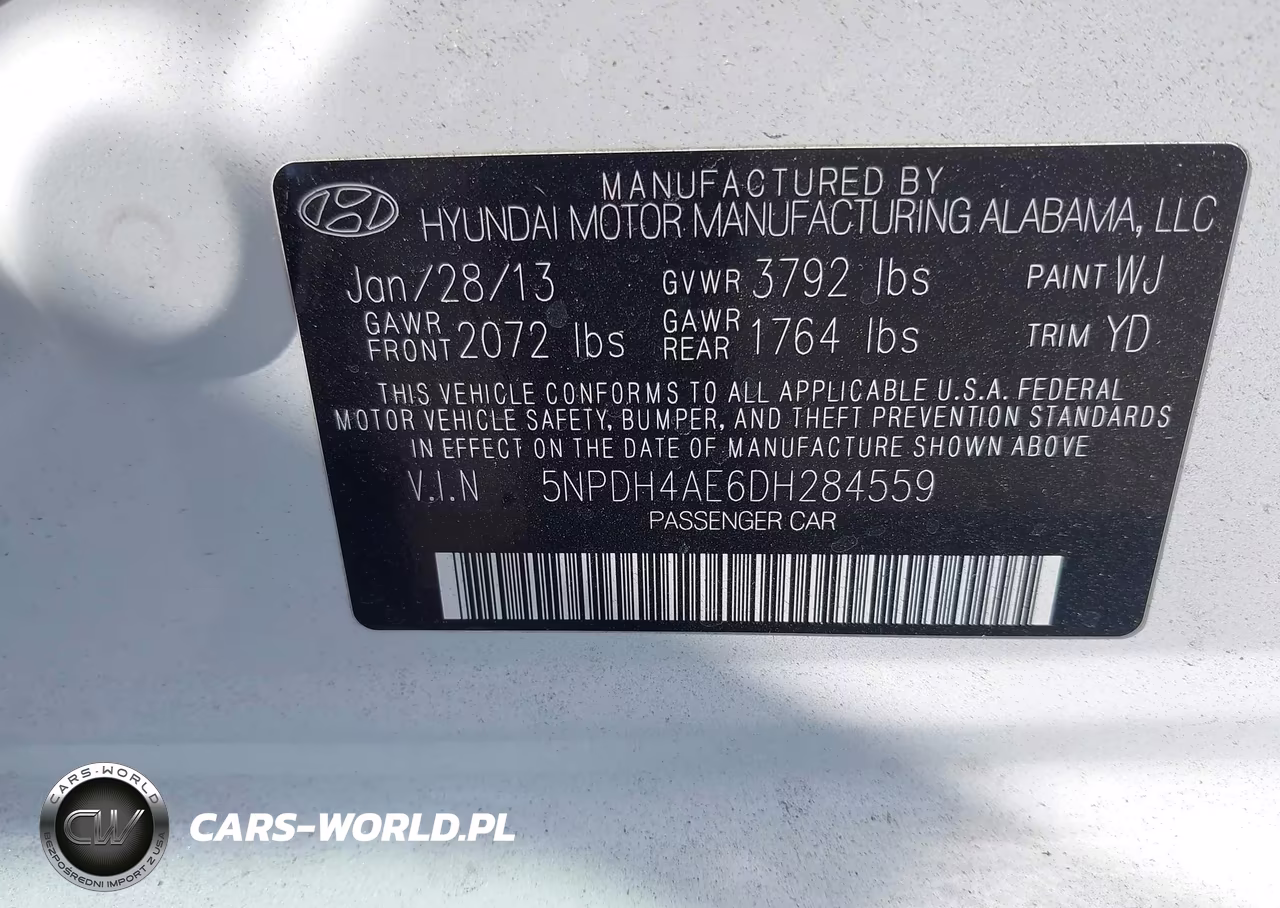2013 Hyundai Elantra Gls VIN:5NPDH4AE6DH284559 - 9