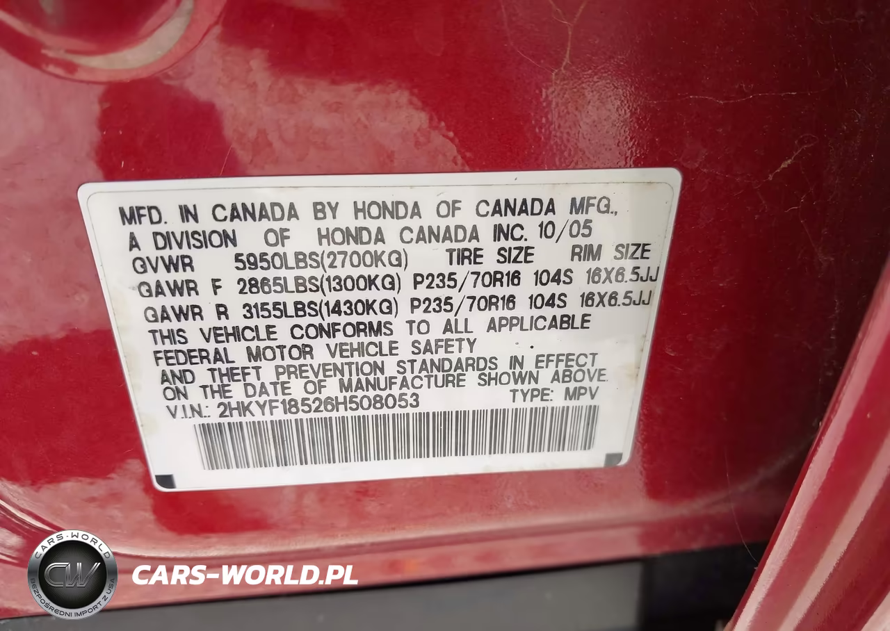 2006 Honda Pilot Ex-L VIN:2HKYF18526H508053 - 9