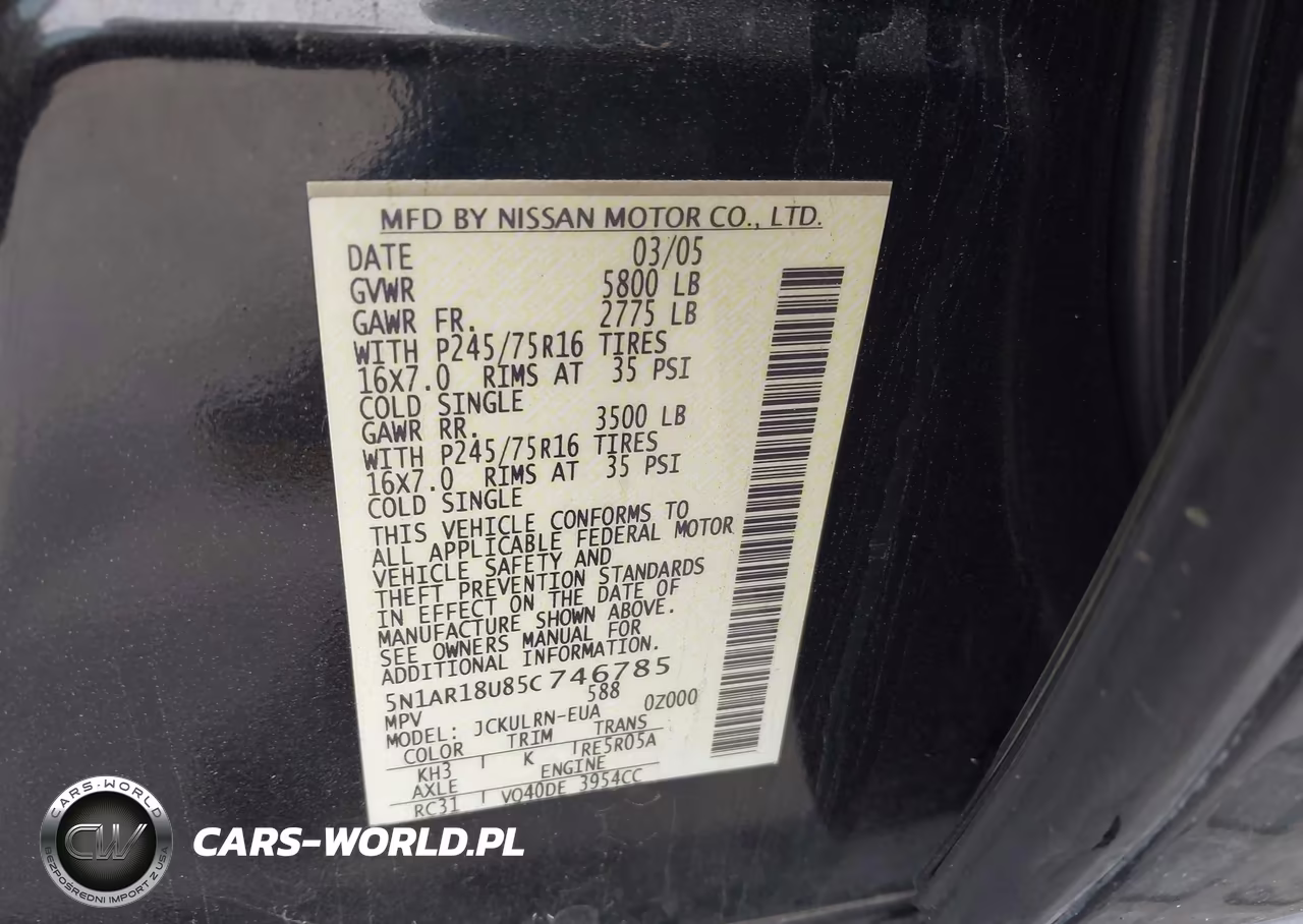 2005 Nissan Pathfinder Xe VIN:5N1AR18U85C746785 - 9