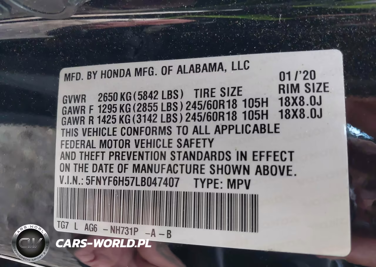 2020 Honda Pilot Awd Ex-L VIN:5FNYF6H57LB047407 - 9