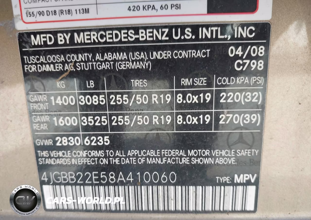 2008 Mercedes-Benz Ml 320 Cdi 4Matic VIN:4JGBB22E58A410060 - 9