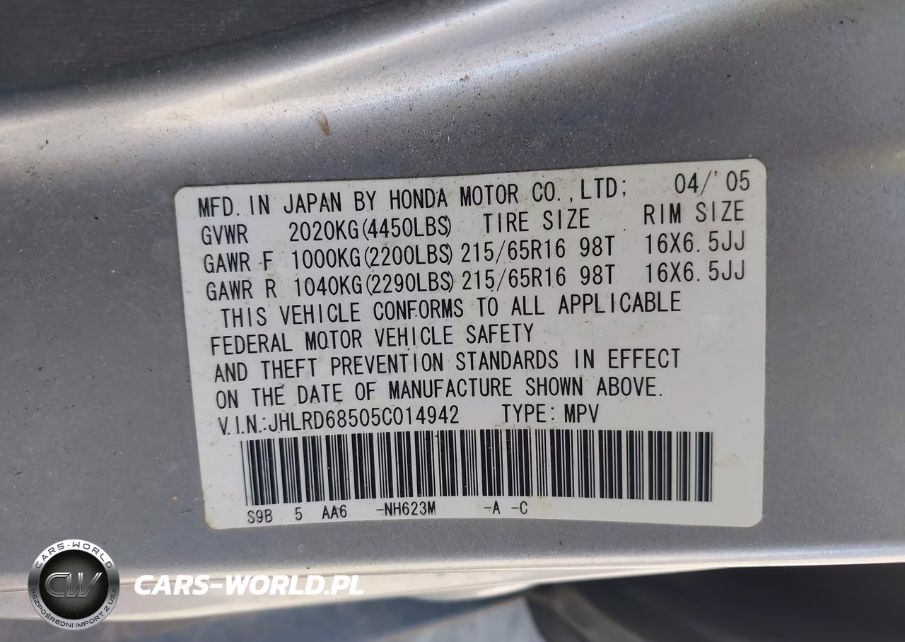 2005 Honda Cr-V Lx VIN:JHLRD68505C014942 - 9