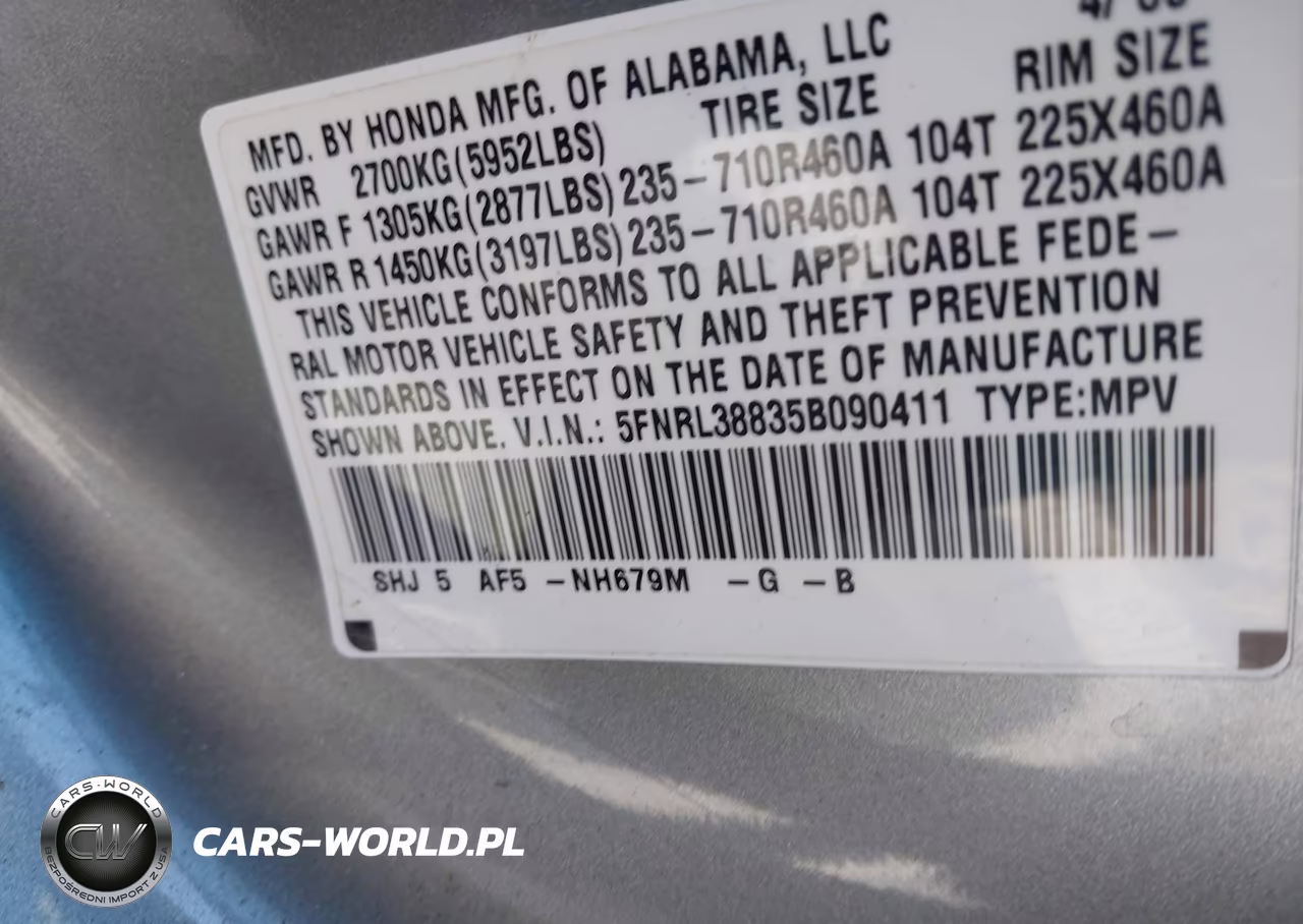 2005 Honda Odyssey Touring VIN:5FNRL38835B090411 - 9