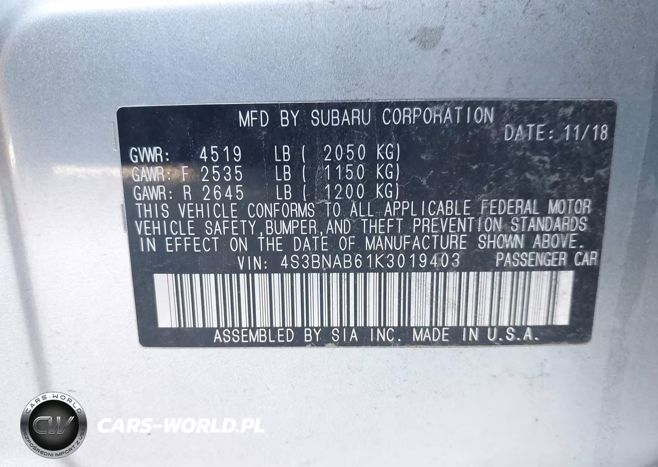 2019 Subaru Legacy 2.5I VIN:4S3BNAB61K3019403 - 9