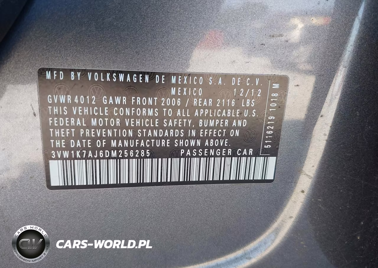2013 Volkswagen Jetta 2.0L S VIN:3VW1K7AJ6DM256285 - 9