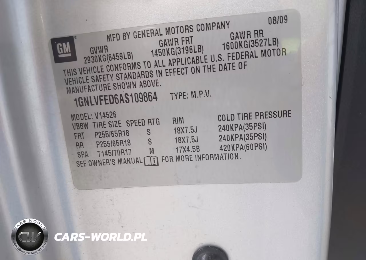 2010 Chevrolet Traverse Lt VIN:1GNLVFED6AS109864 - 9