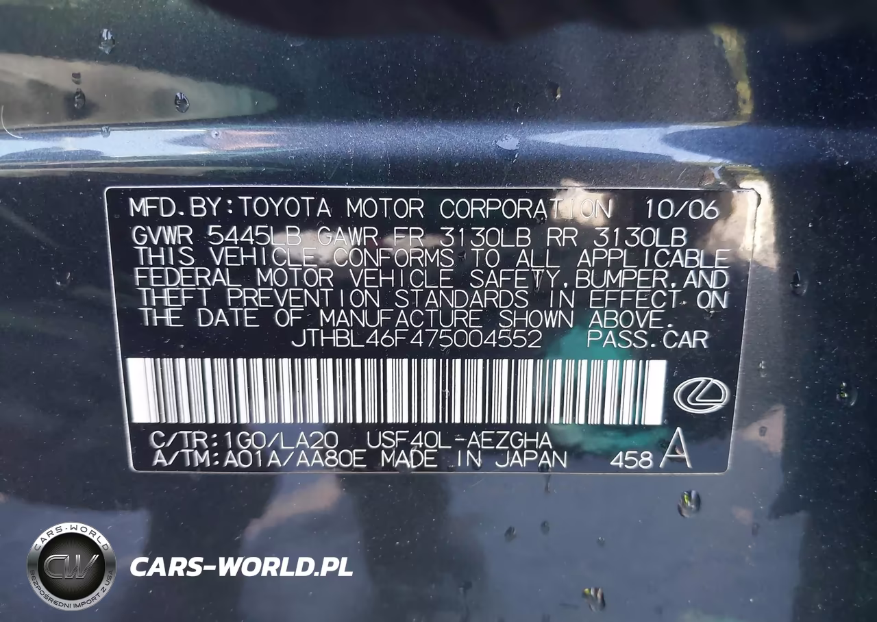 2007 Lexus Ls 460 VIN:JTHBL46F475004552 - 9