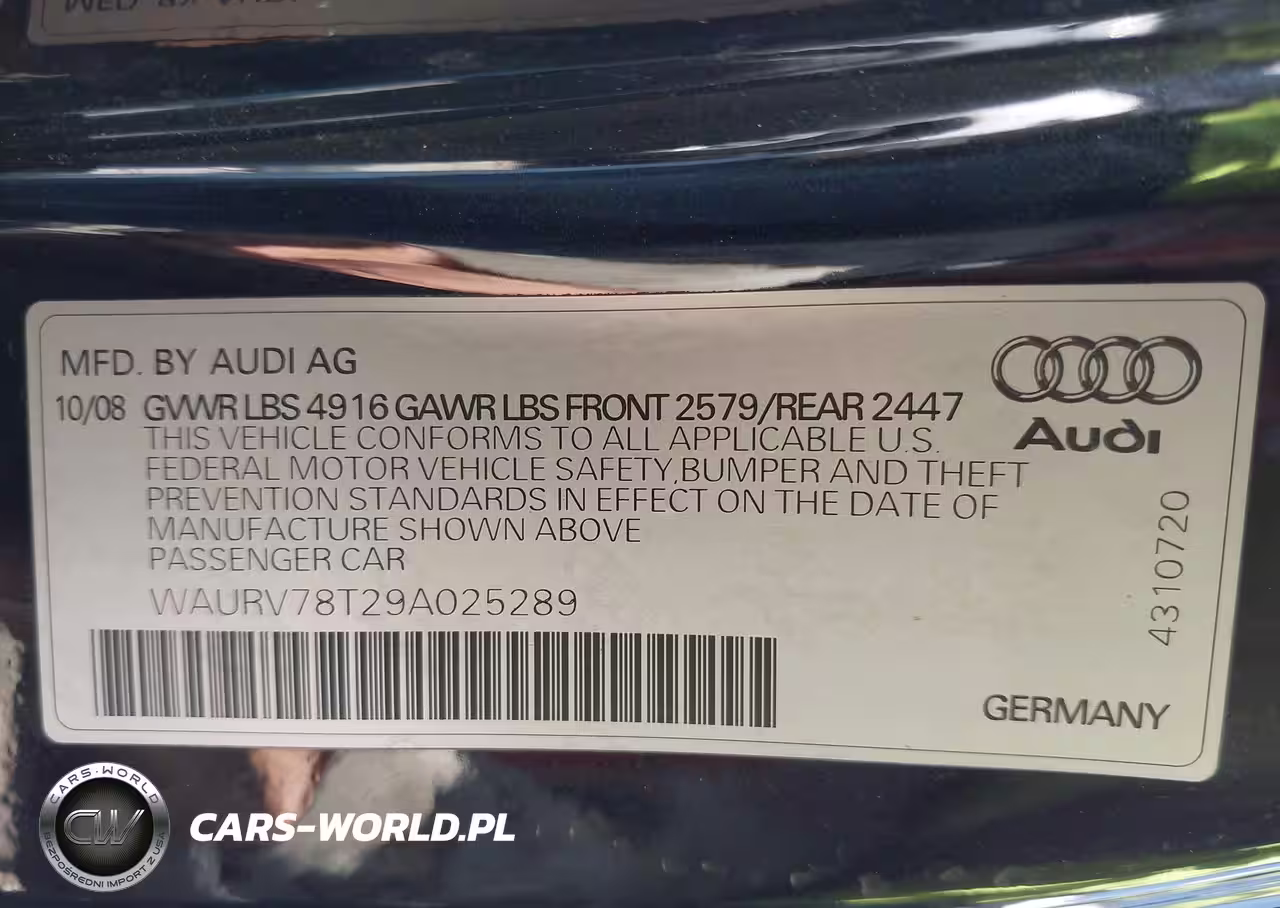 2009 Audi S5 4.2L VIN:WAURV78T29A025289 - 9