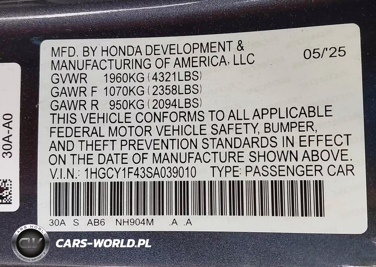 2025 Honda Accord Se VIN:1HGCY1F43SA039010 - 9