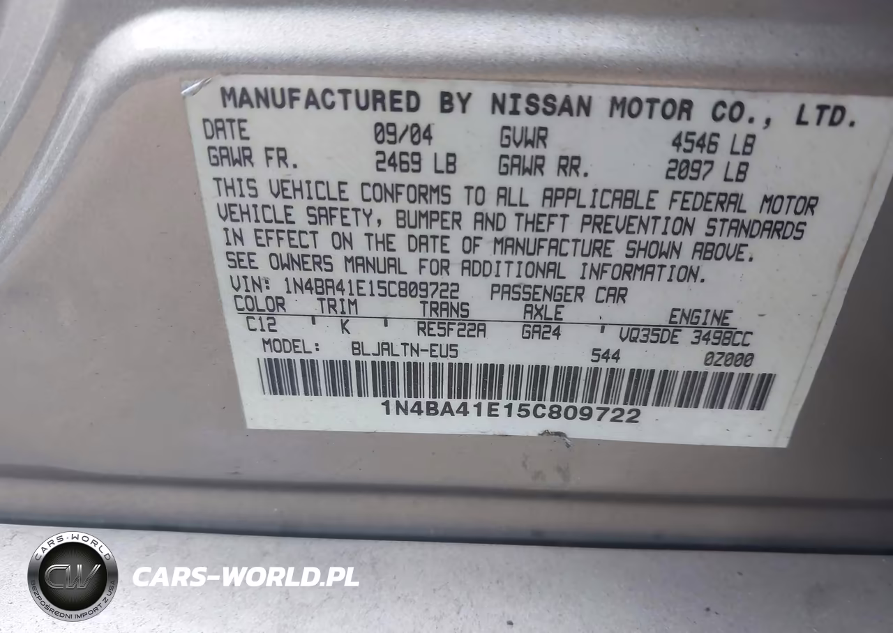 2005 Nissan Maxima 3.5 Se VIN:1N4BA41E15C809722 - 9