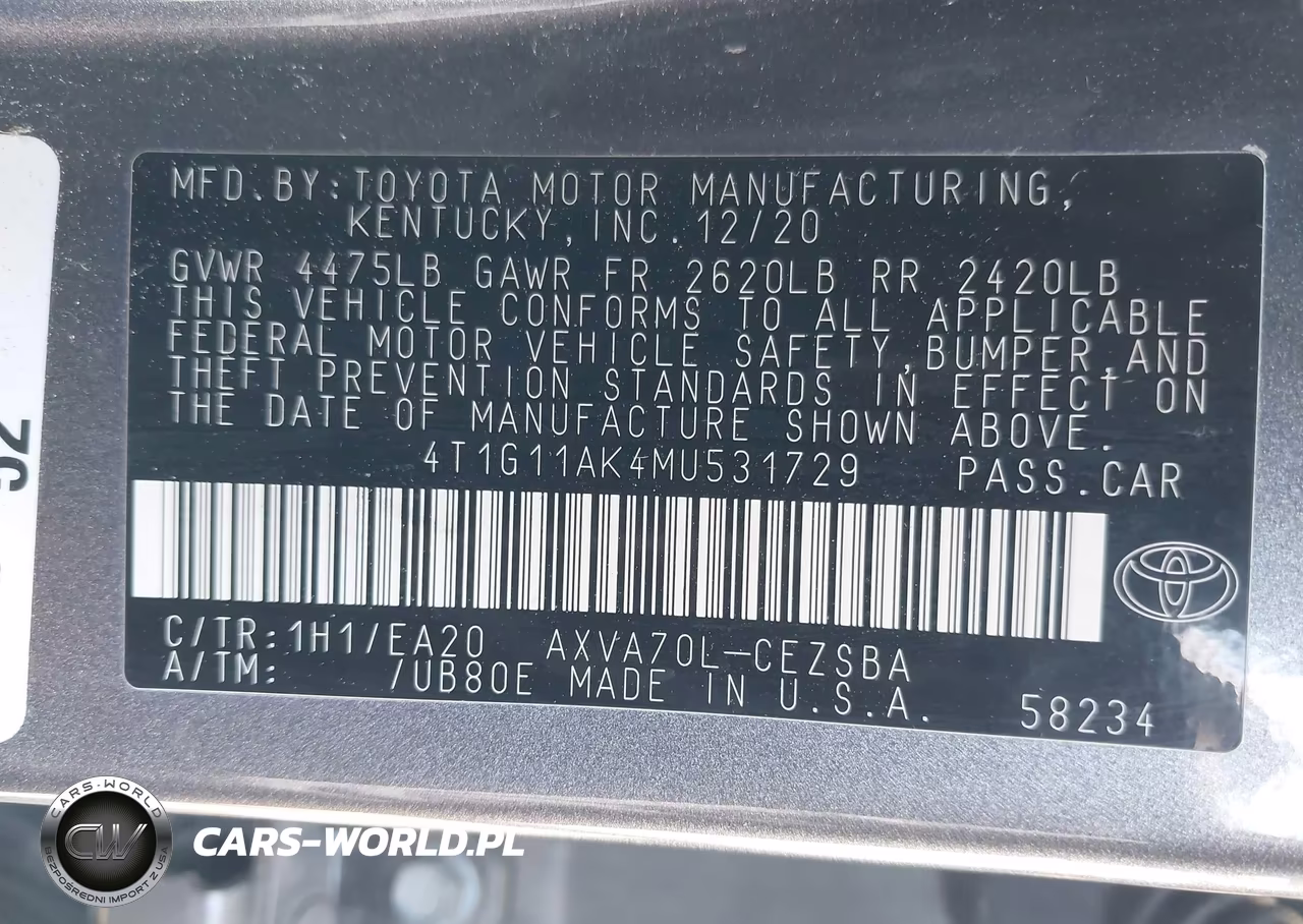 2021 Toyota Camry Se VIN:4T1G11AK4MU531729 - 9