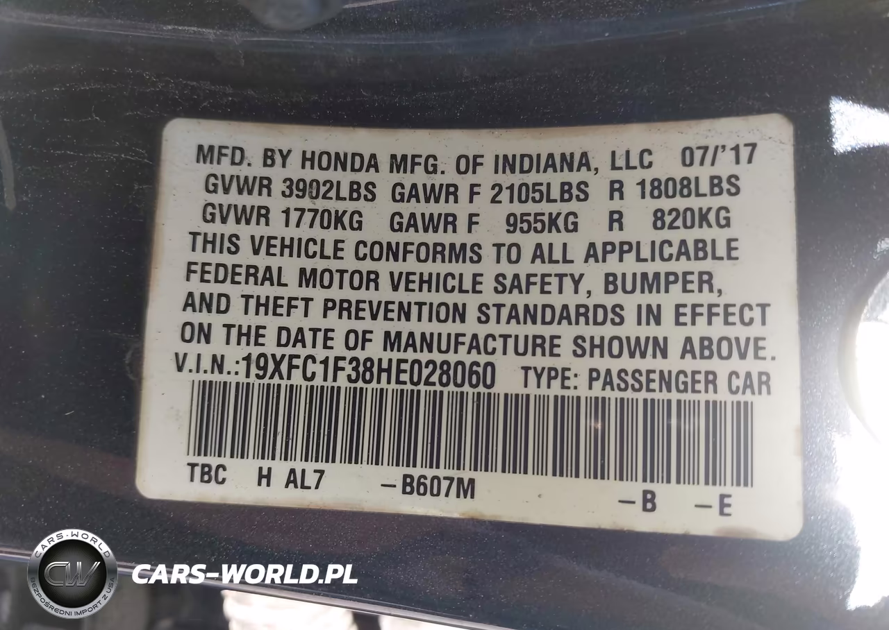 2017 Honda Civic Ex-T VIN:19XFC1F38HE028060 - 9