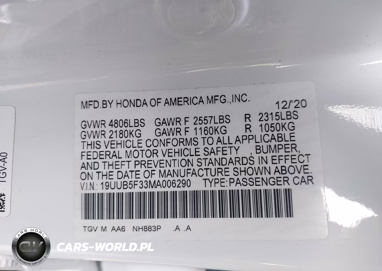 2021 Acura Tlx Standard VIN:19UUB5F33MA006290 - 9