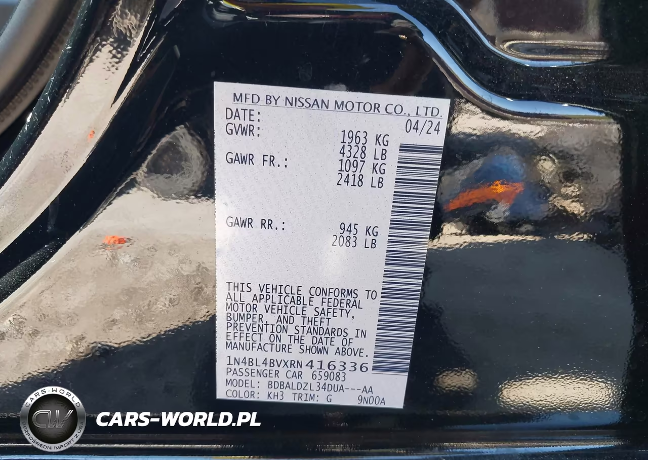 2024 Nissan Altima S Fwd VIN:1N4BL4BVXRN416336 - 9