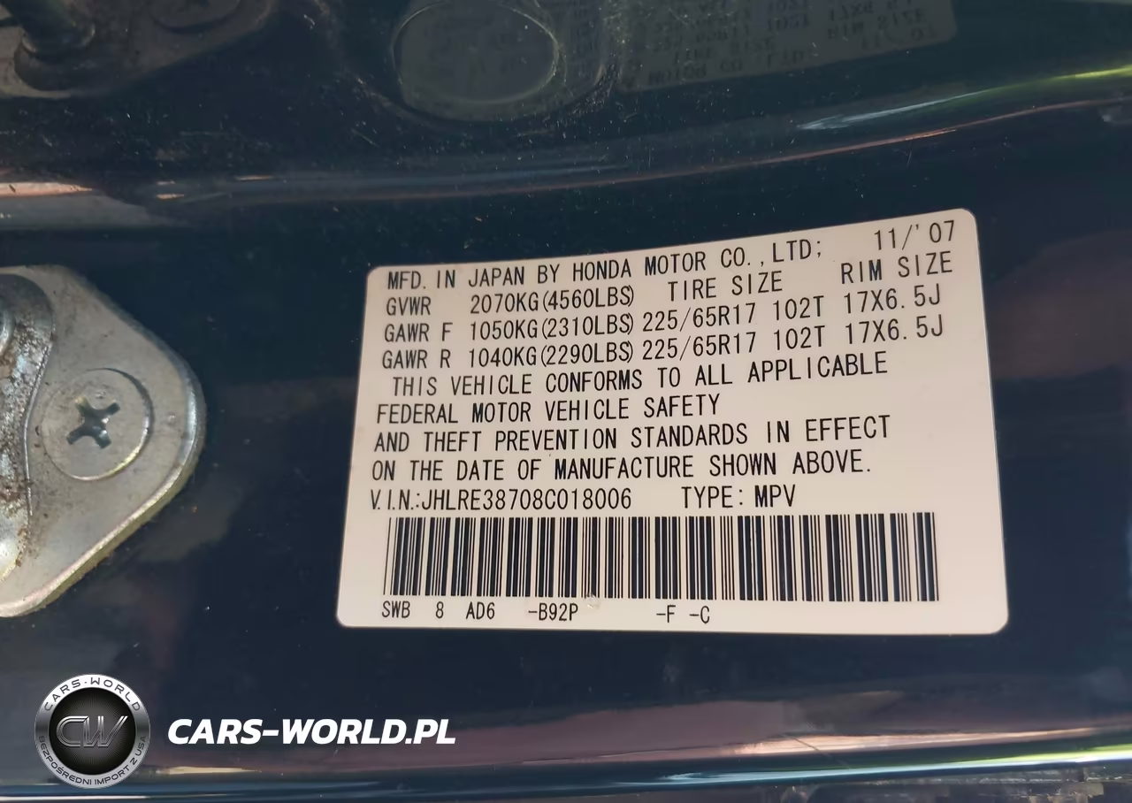 2008 Honda Cr-V Ex-L VIN:JHLRE38708C018006 - 9