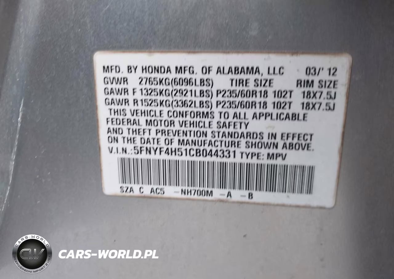 2012 Honda Pilot Ex-L VIN:5FNYF4H51CB044331 - 9