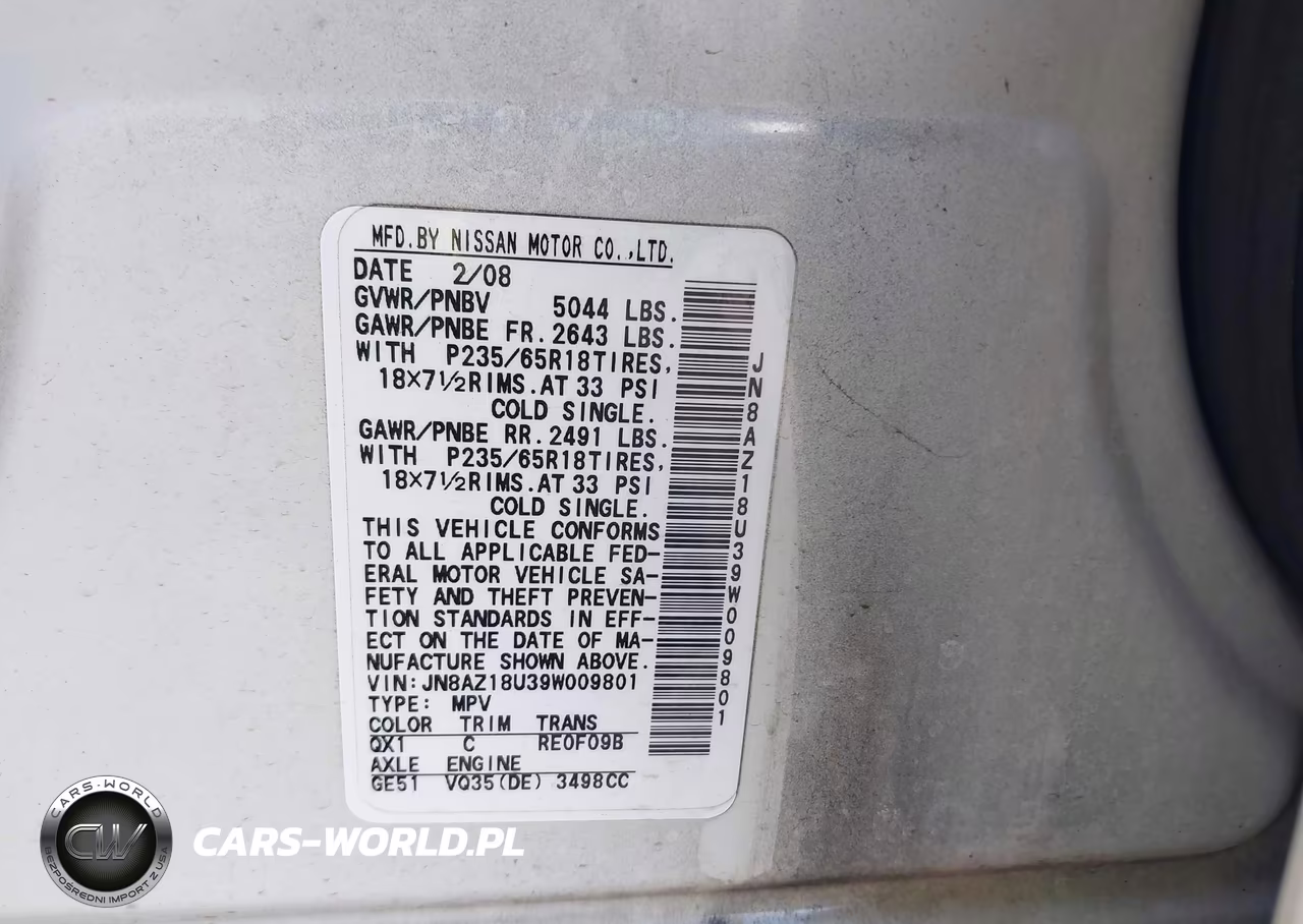 2009 Nissan Murano S VIN:JN8AZ18U39W009801 - 9