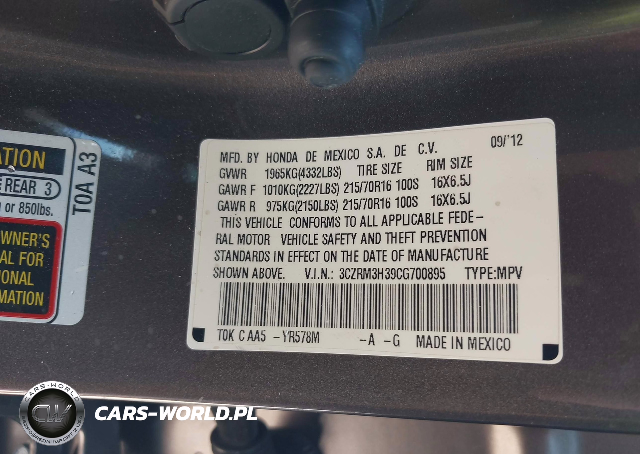 2012 Honda Cr-V Lx VIN:3CZRM3H39CG700895 - 9
