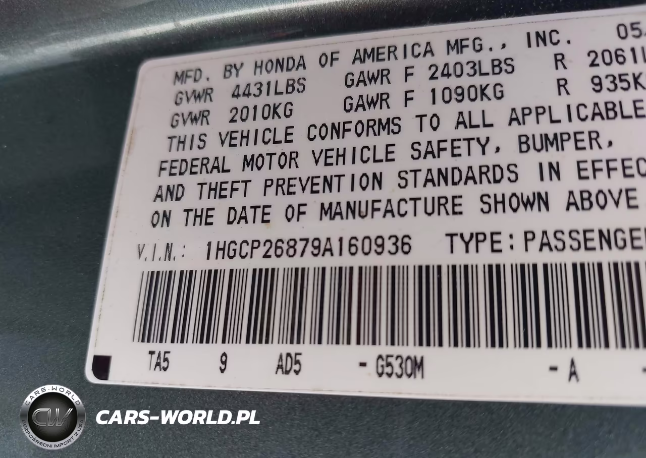 2009 Honda Accord 2.4 Ex-L VIN:1HGCP26879A160936 - 9