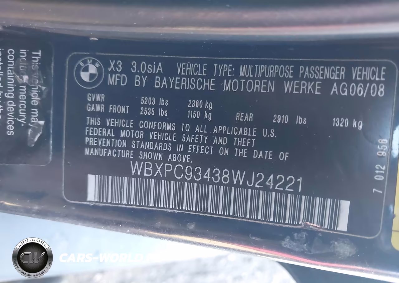 2008 BMW X3 3.0Si VIN:WBXPC93438WJ24221 - 9