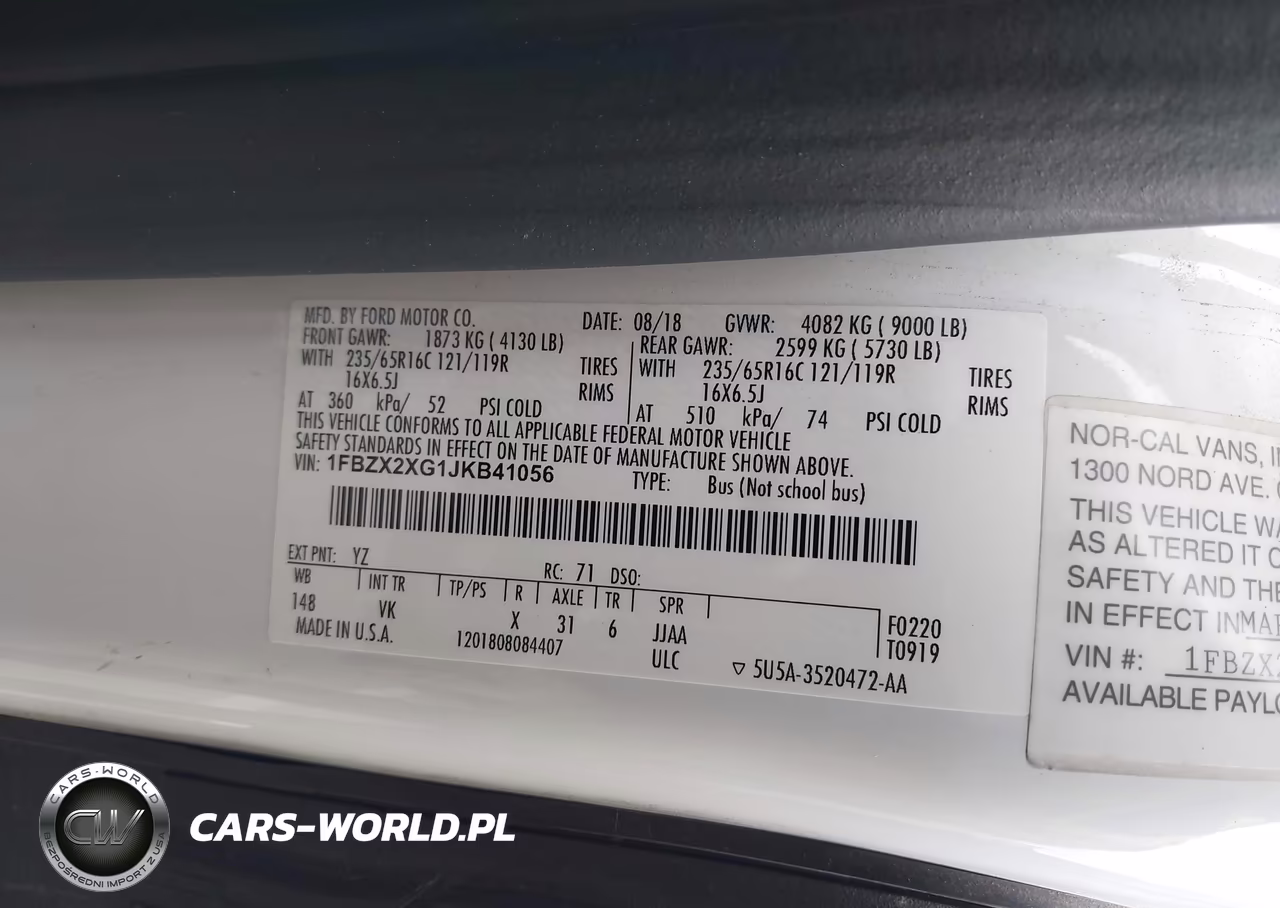 2018 Ford Transit-350 Xl VIN:1FBZX2XG1JKB41056 - 9