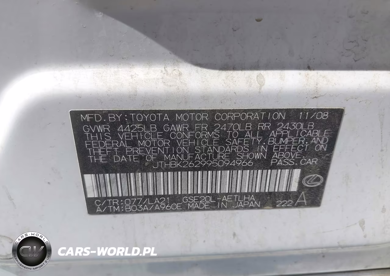 2009 Lexus Is 250 VIN:JTHBK262995094966 - 9