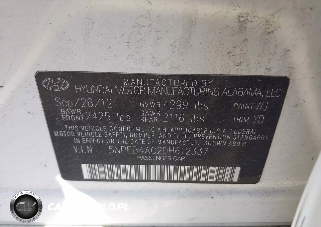 2013 Hyundai Sonata Gls VIN:5NPEB4AC2DH612337 - 9