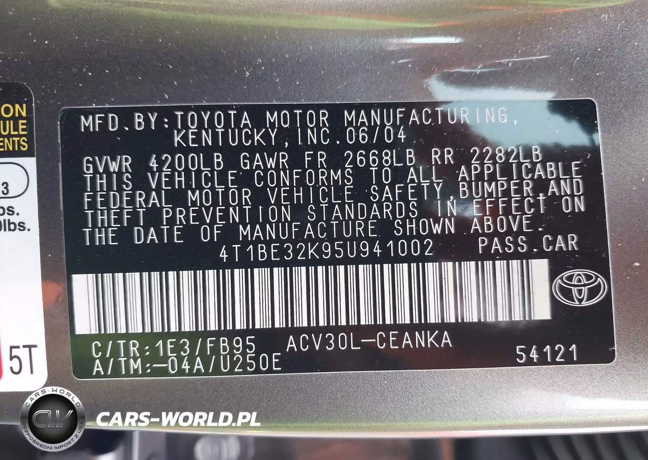 2005 Toyota Camry Std VIN:4T1BE32K95U941002 - 9