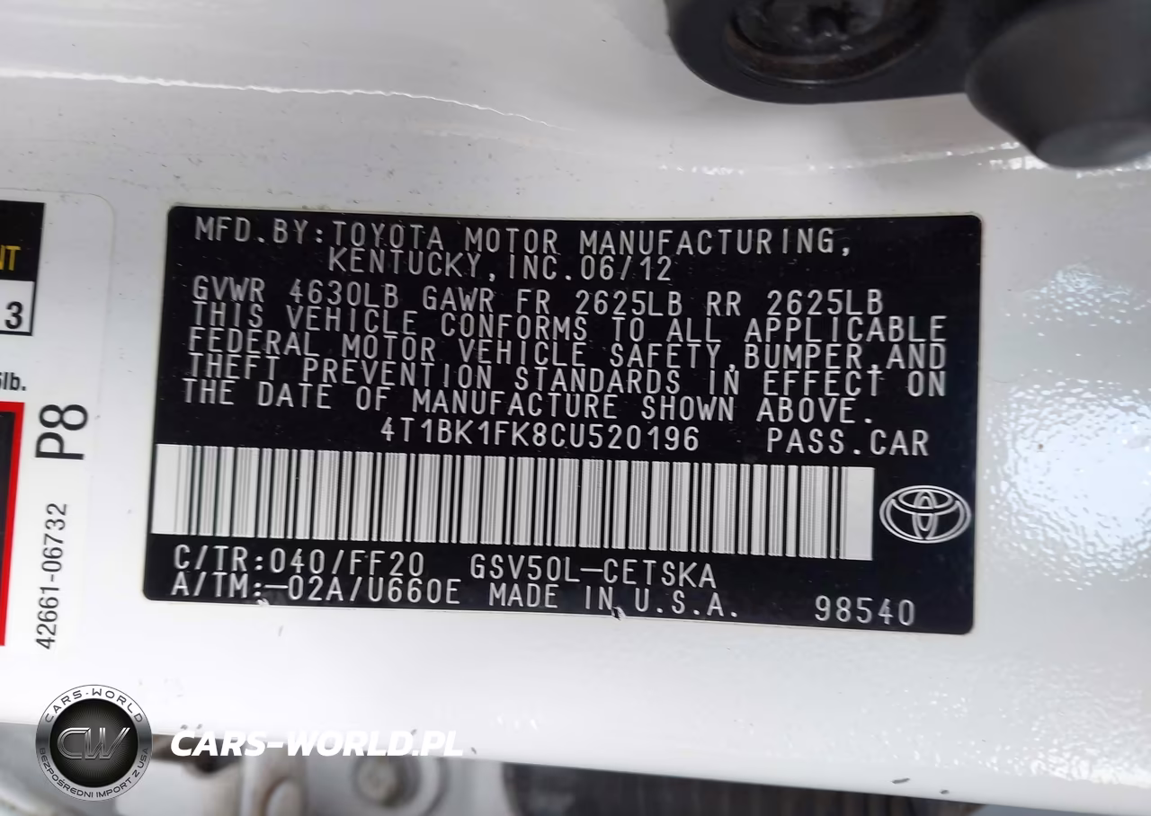 2012 Toyota Camry Se V6 VIN:4T1BK1FK8CU520196 - 9