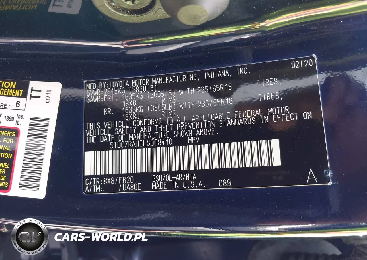 2020 Toyota Highlander L VIN:5TDCZRAH6LS008410 - 9