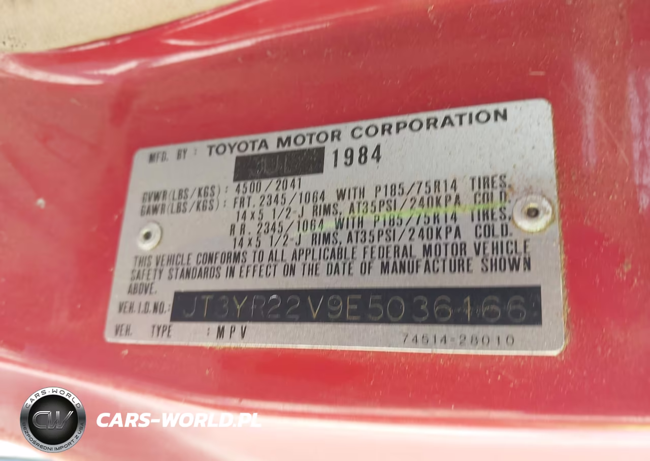 1984 Toyota Van Wagon Deluxe VIN:JT3YR22V9E5036166 - 9