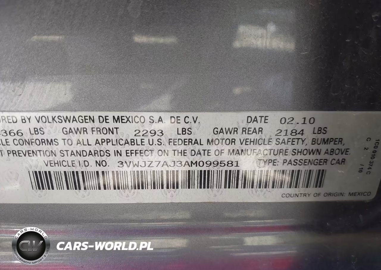 2010 Volkswagen Jetta S VIN:3VWJZ7AJ3AM099581 - 9