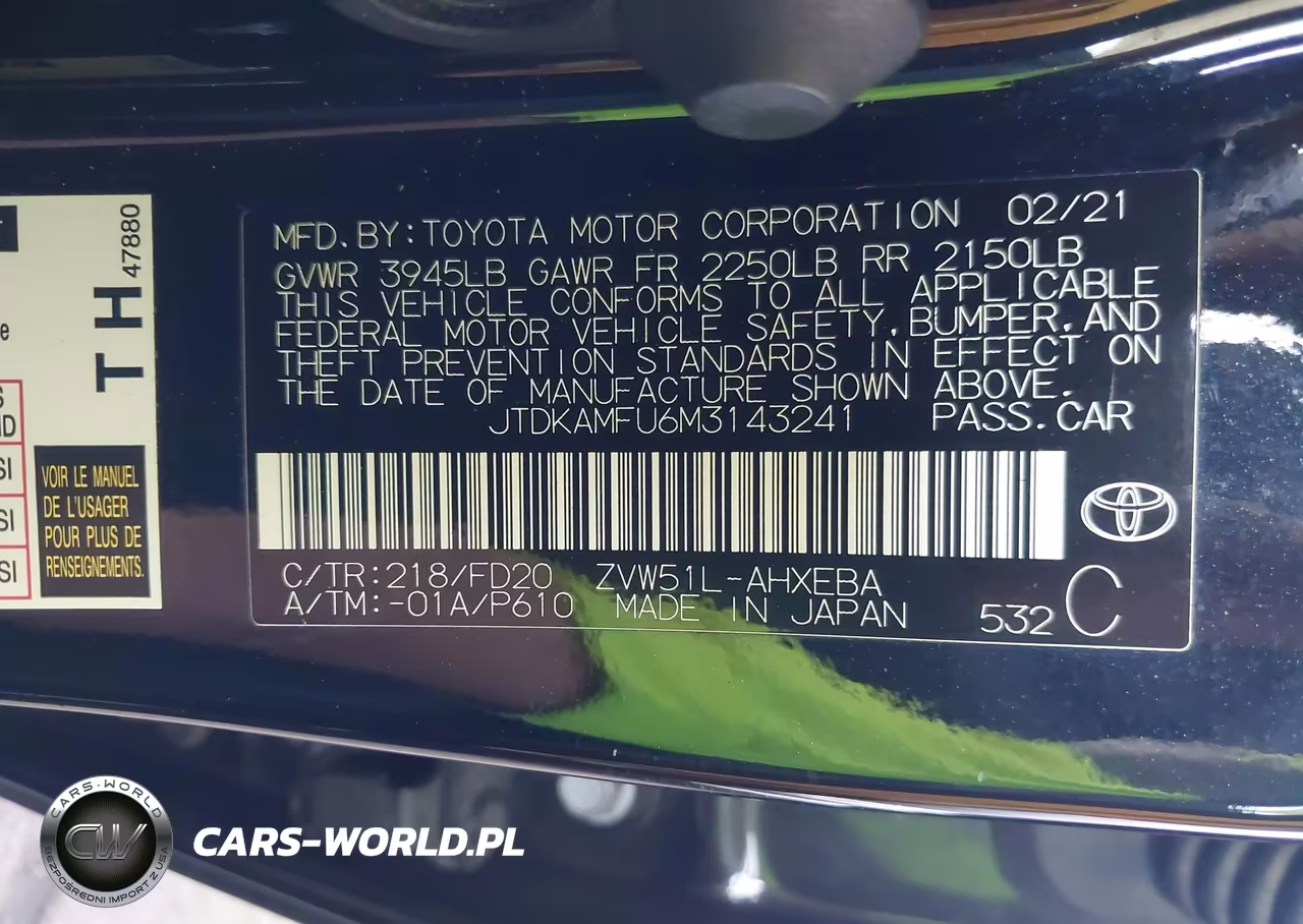 2021 Toyota Prius Le VIN:JTDKAMFU6M3143241 - 9