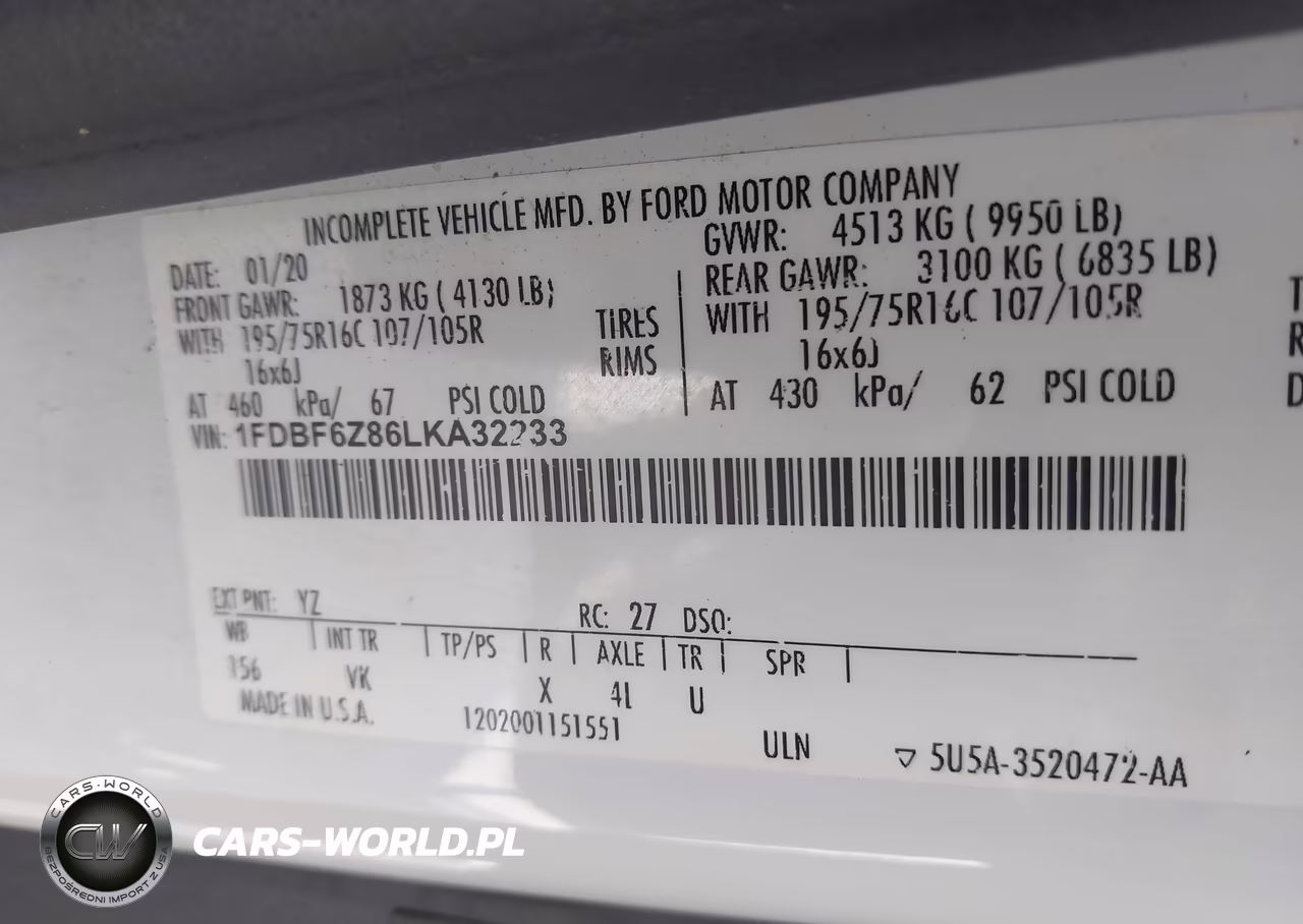 2020 Ford Transit-350 Cab VIN:1FDBF6Z86LKA32233 - 9