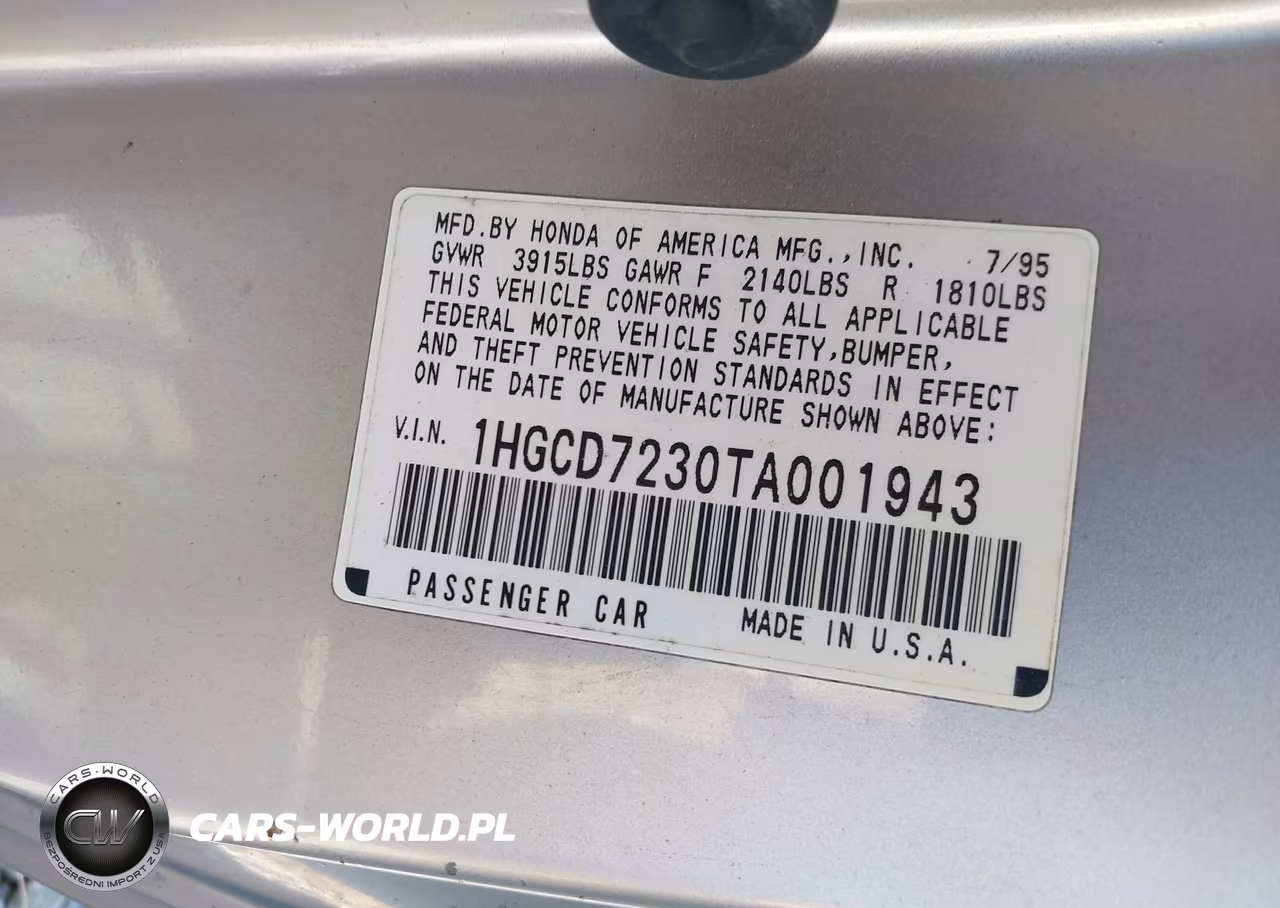 1996 Honda Accord Lx VIN:1HGCD7230TA001943 - 9