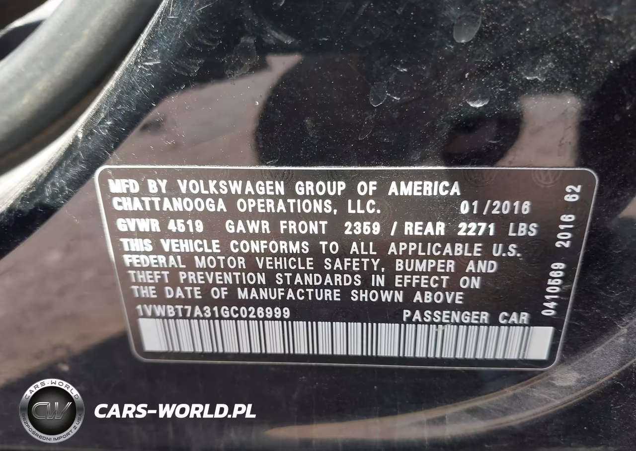 2016 Volkswagen Passat 1.8T Se VIN:1VWBT7A31GC026999 - 9