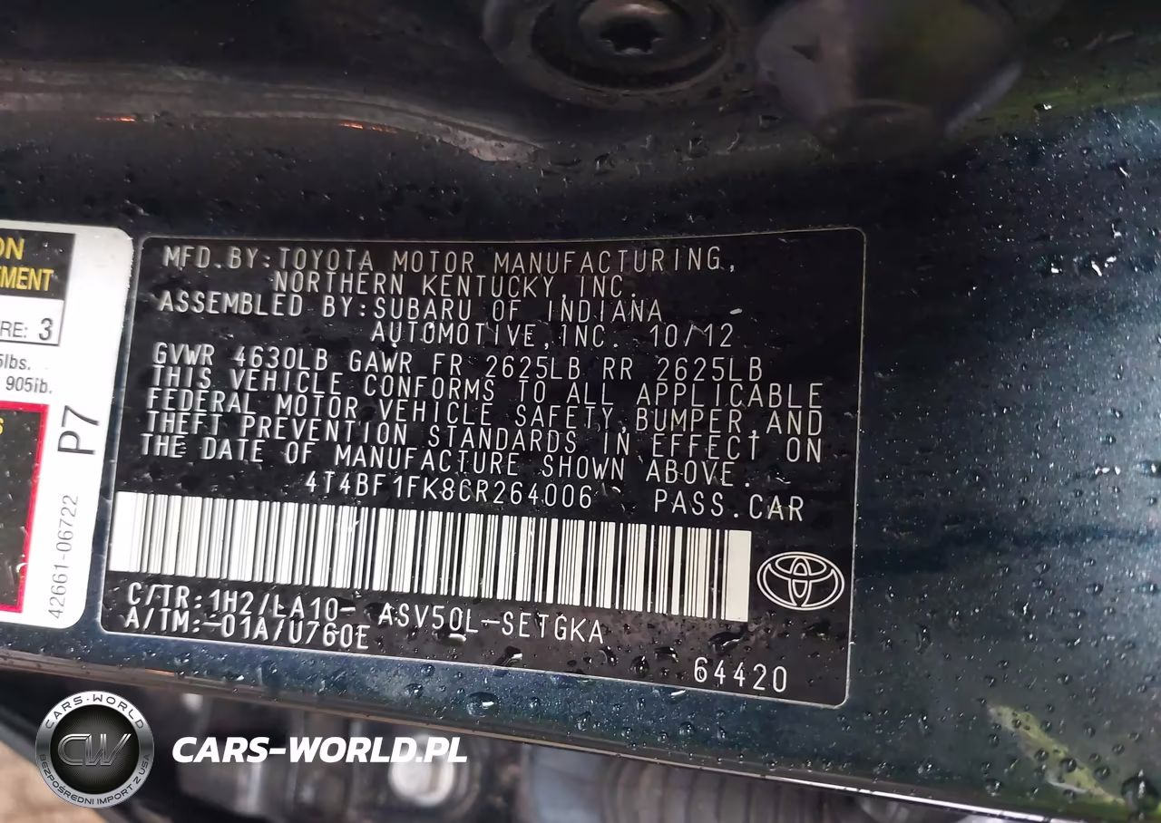 2012 Toyota Camry Xle VIN:4T4BF1FK8CR264006 - 9