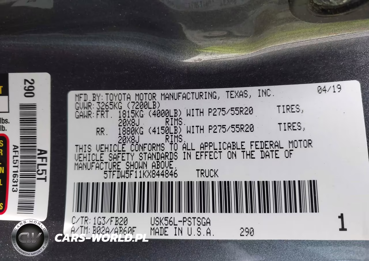 2019 Toyota Tundra Sr5 5.7L V8 VIN:5TFDW5F11KX844846 - 9
