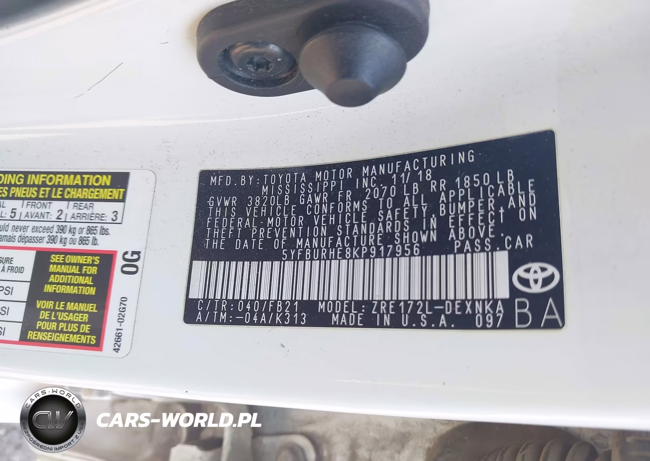 2019 Toyota Corolla Le VIN:5YFBURHE8KP917956 - 9