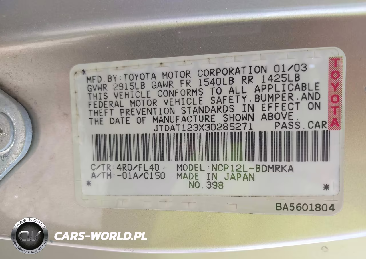 2003 Toyota Echo VIN:JTDAT123X30285271 - 9