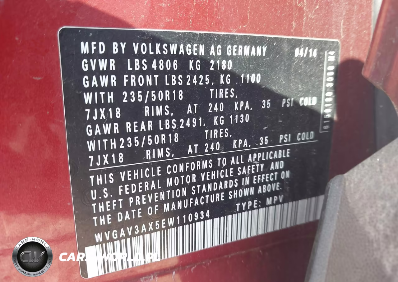 2014 Volkswagen Tiguan Sel VIN:WVGAV3AX5EW110934 - 9