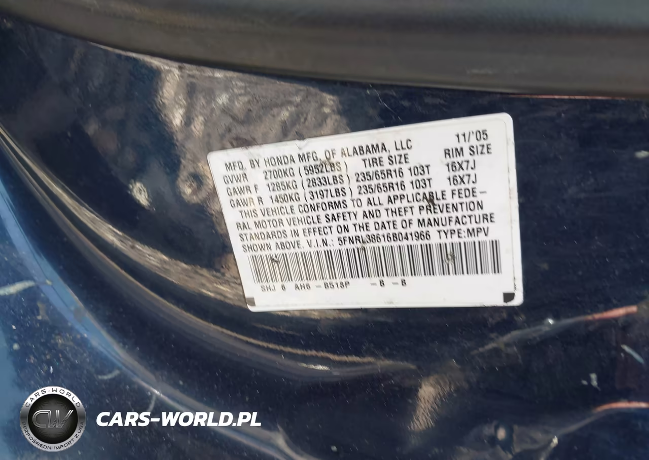 2006 Honda Odyssey Ex-L VIN:5FNRL38616B041966 - 9