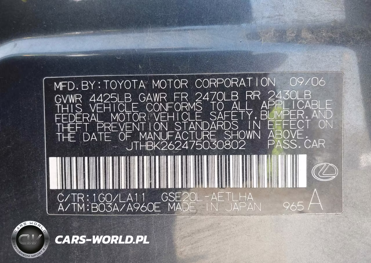 2007 Lexus Is 250 VIN:JTHBK262475030802 - 9