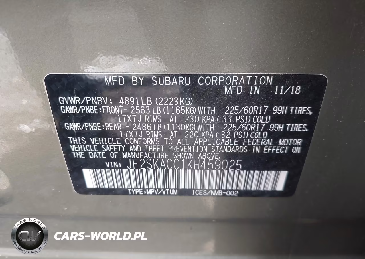 2019 Subaru Forester VIN:JF2SKACC1KH459025 - 9