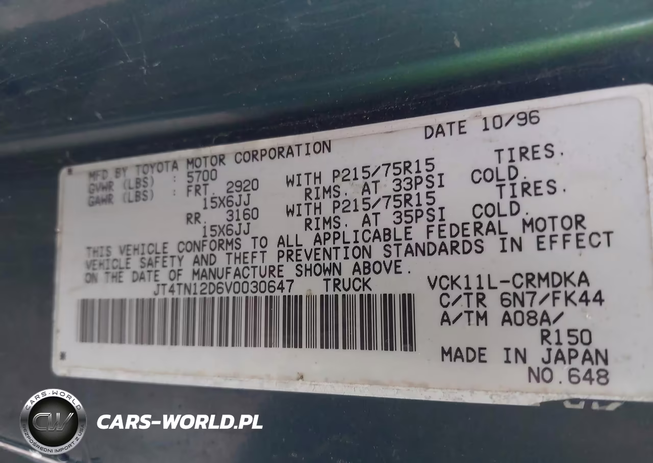 1997 Toyota T100 Dx V6 VIN:JT4TN12D6V0030647 - 9
