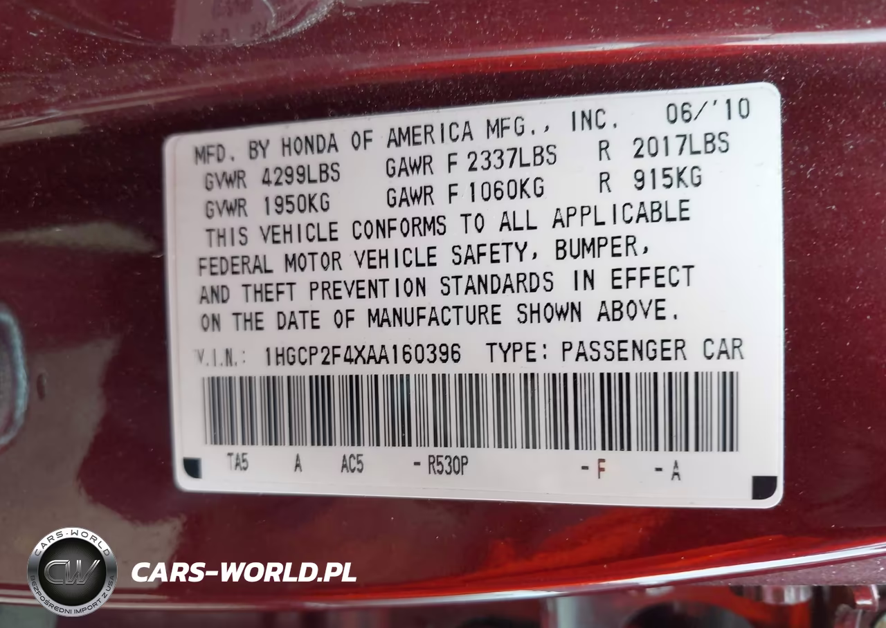 2010 Honda Accord 2.4 Lx-P VIN:1HGCP2F4XAA160396 - 9