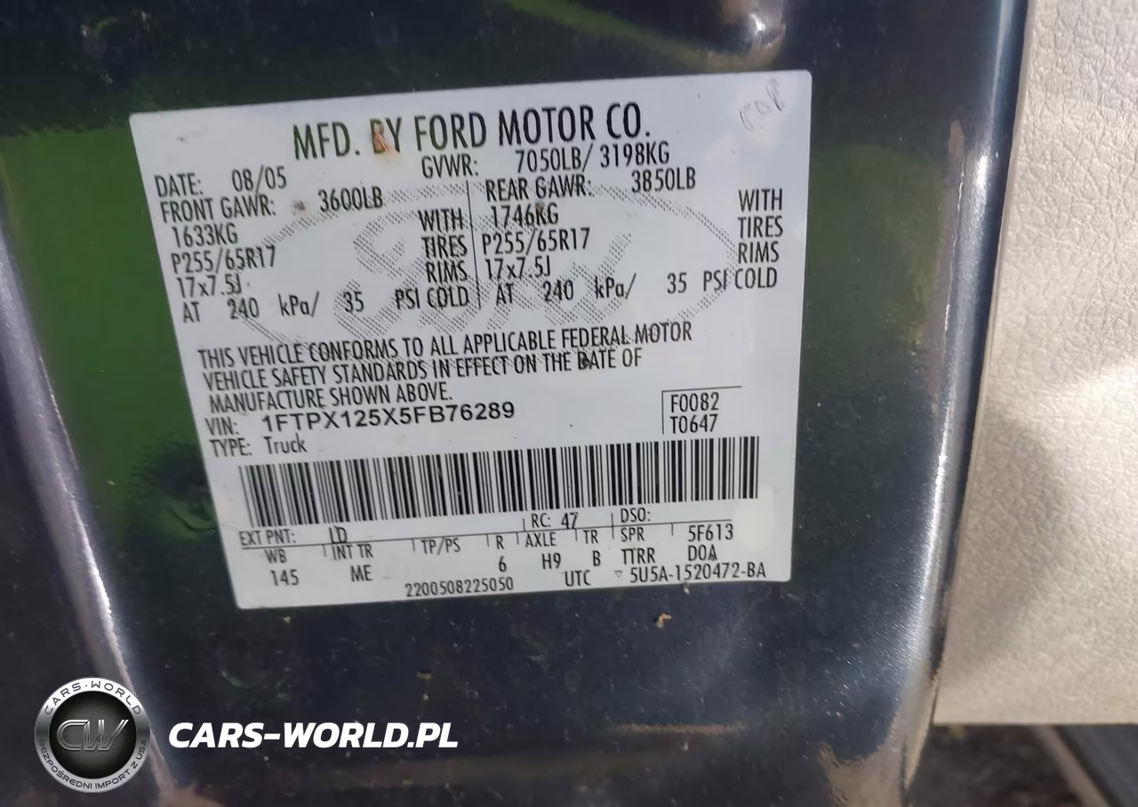 2005 Ford F-150 Lariat-Xl-Xlt VIN:1FTPX125X5FB76289 - 9