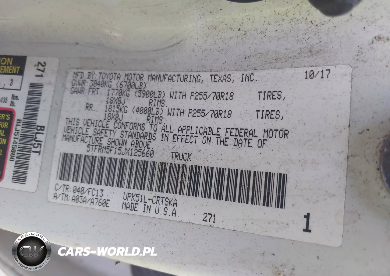 2018 Toyota Tundra Sr5 4.6L V8 VIN:5TFRM5F15JX125660 - 9