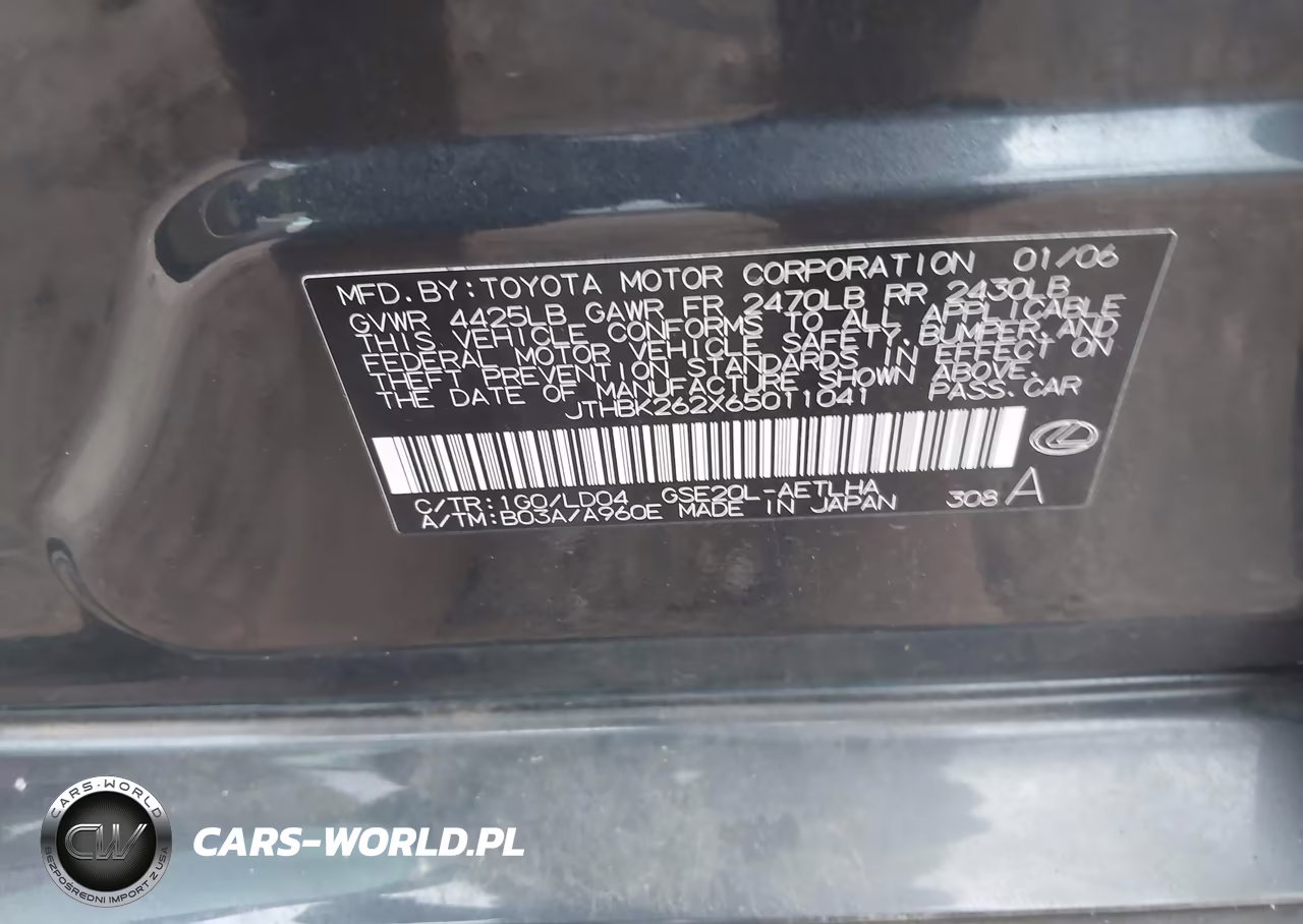 2006 Lexus Is 250 VIN:JTHBK262X65011041 - 9